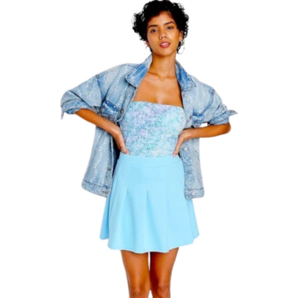 NWT Wild Fable Blue Knit Pleated Mini Skirt XS